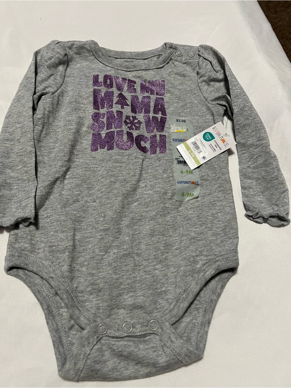 Carter's Gray 'Love Mama Snow Much' Long-Sleeve One-Piece (6-9M)